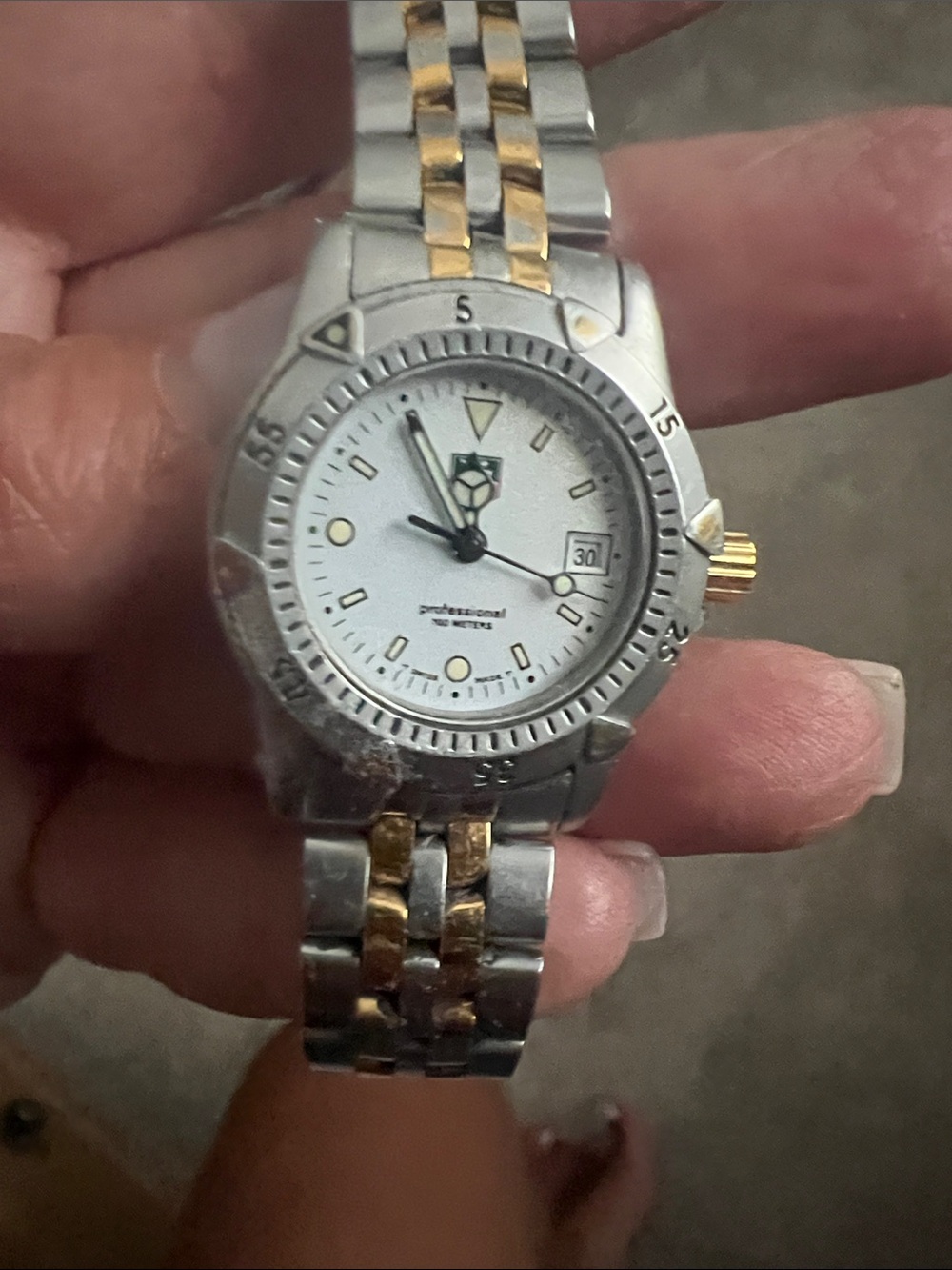 Tag Heuer Two-Tone Silver and Gold Stainless Steel Watch with White Dial
